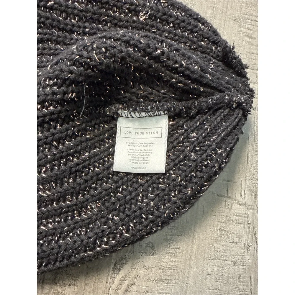 Love Your Melon Beanie Womens black with rose‎ Gold Metallic Hat Knit